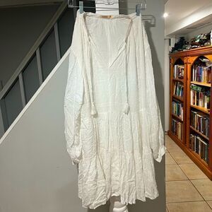 White Long Sleeve Swiss Dot Dress